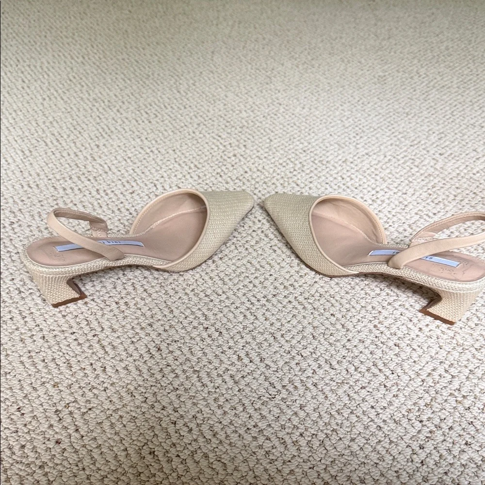 Gianni Bini Beige Woven Pointed-Toe Slingback Heels